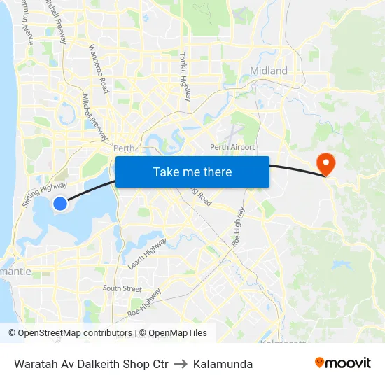 Waratah Av Dalkeith Shop Ctr to Kalamunda map
