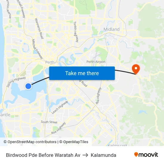 Birdwood Pde Before Waratah Av to Kalamunda map
