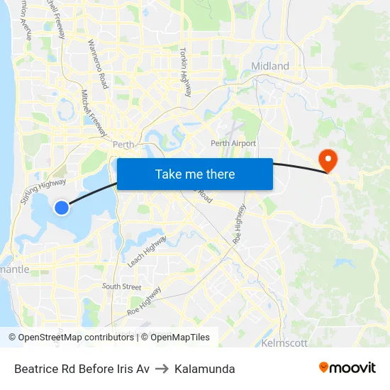 Beatrice Rd Before Iris Av to Kalamunda map