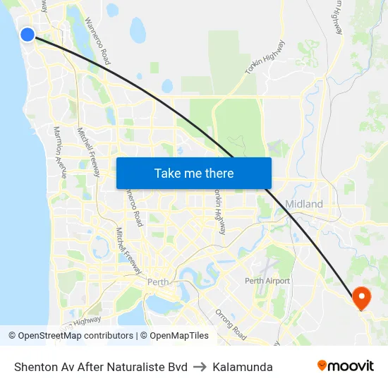 Shenton Av After Naturaliste Bvd to Kalamunda map