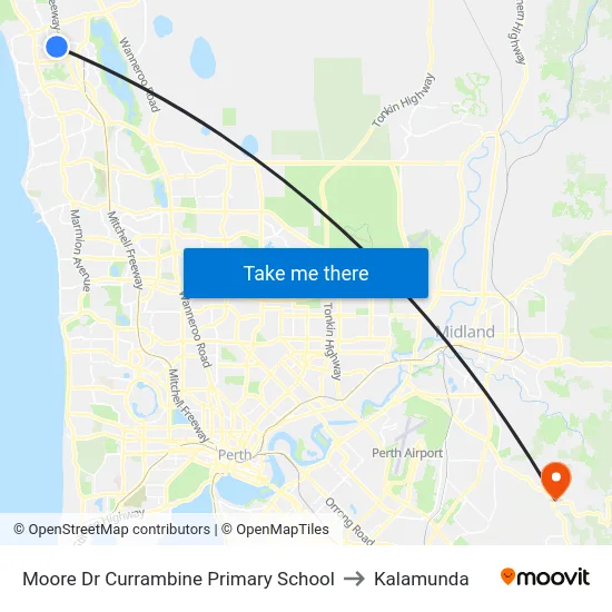 Moore Dr Currambine Primary School to Kalamunda map