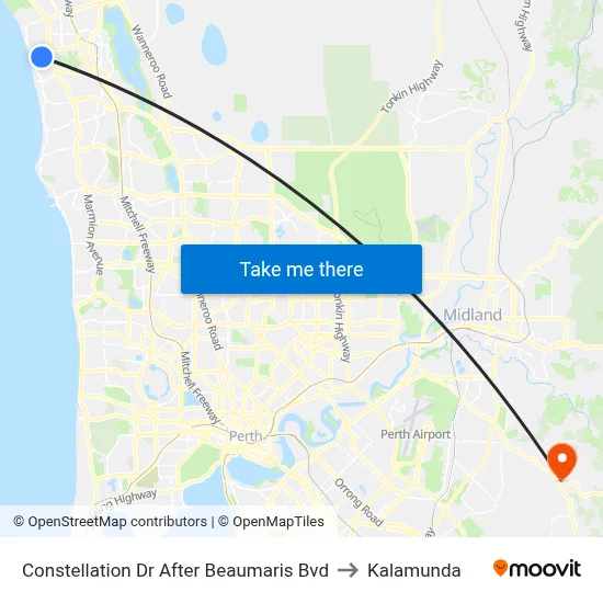 Constellation Dr After Beaumaris Bvd to Kalamunda map