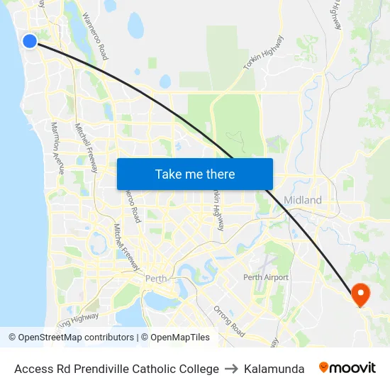 Access Rd Prendiville Catholic College to Kalamunda map