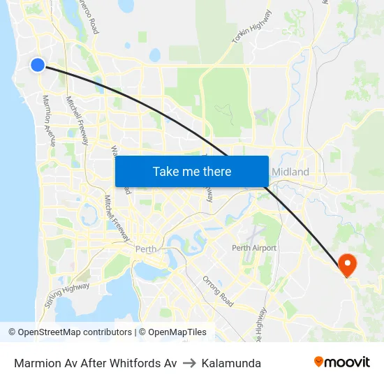 Marmion Av After Whitfords Av to Kalamunda map