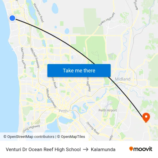 Venturi Dr Ocean Reef High School to Kalamunda map