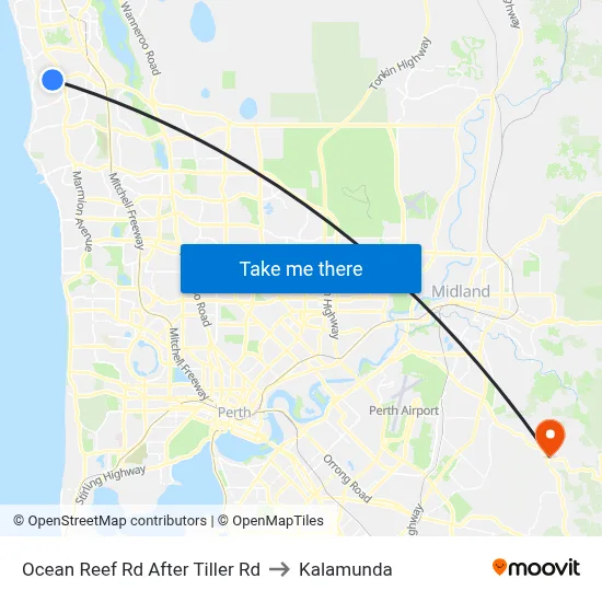 Ocean Reef Rd After Tiller Rd to Kalamunda map