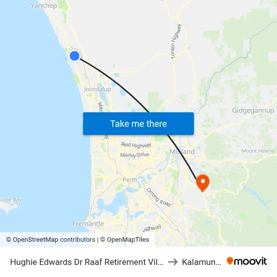 Hughie Edwards Dr Raaf Retirement Village to Kalamunda map