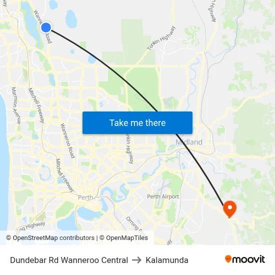 Dundebar Rd Wanneroo Central to Kalamunda map