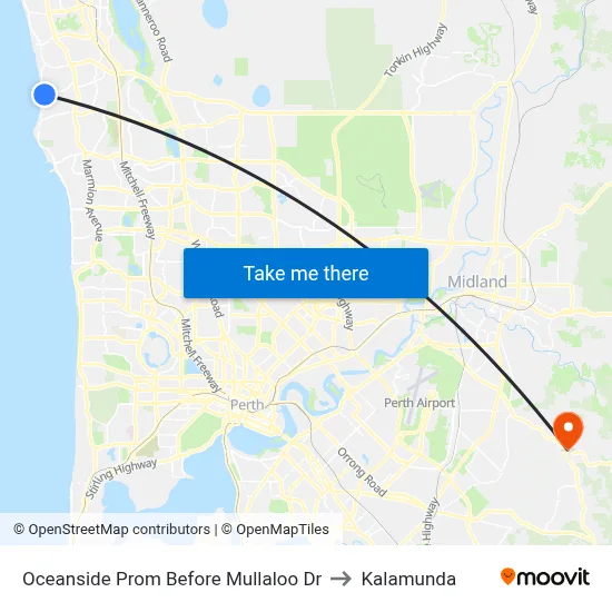 Oceanside Prom Before Mullaloo Dr to Kalamunda map