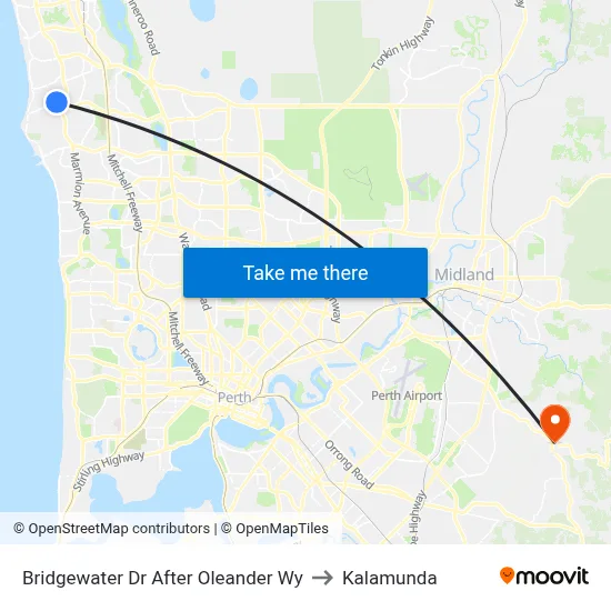 Bridgewater Dr After Oleander Wy to Kalamunda map