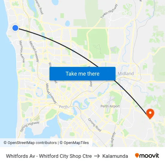 Whitfords Av - Whitford City Shop Ctre to Kalamunda map