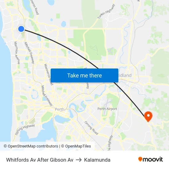 Whitfords Av After Gibson Av to Kalamunda map