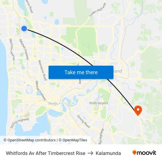 Whitfords Av After Timbercrest Rise to Kalamunda map