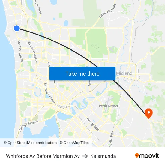 Whitfords Av Before Marmion Av to Kalamunda map