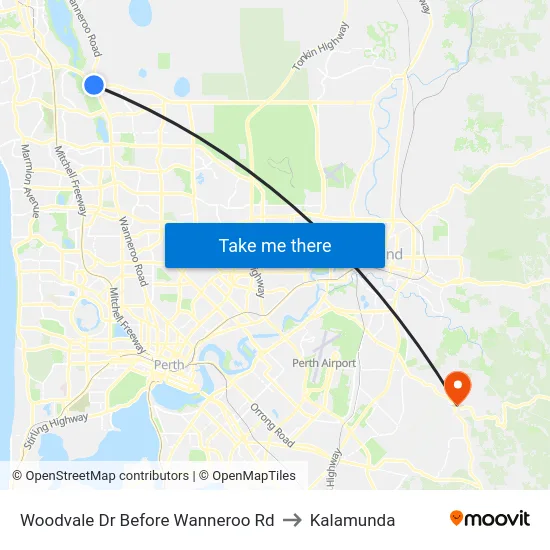 Woodvale Dr Before Wanneroo Rd to Kalamunda map
