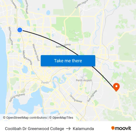 Coolibah Dr Greenwood College to Kalamunda map