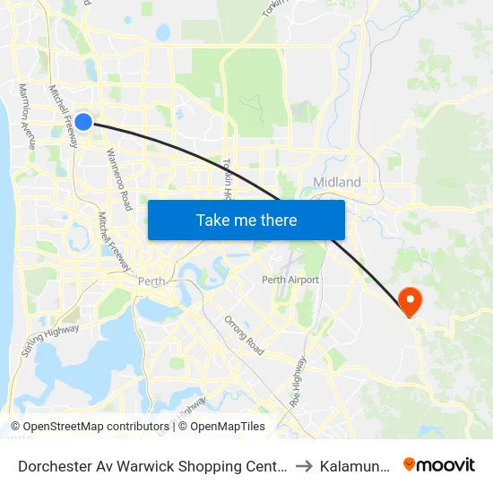 Dorchester Av Warwick Shopping Centre to Kalamunda map