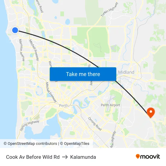 Cook Av Before Wild Rd to Kalamunda map