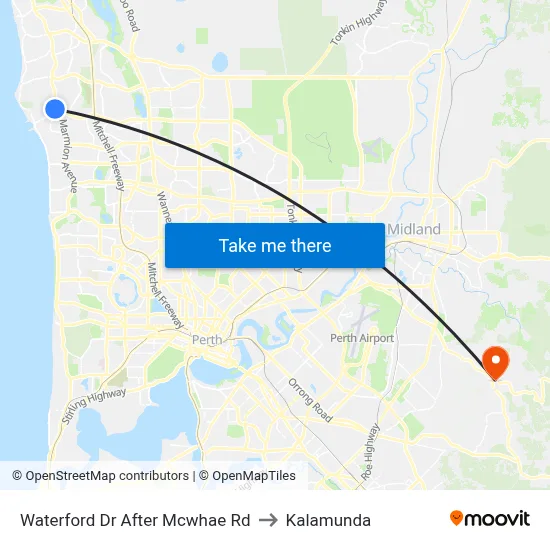 Waterford Dr After Mcwhae Rd to Kalamunda map