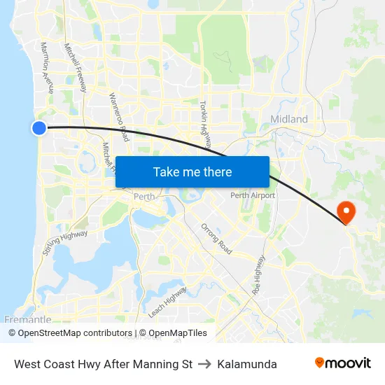 West Coast Hwy After Manning St to Kalamunda map