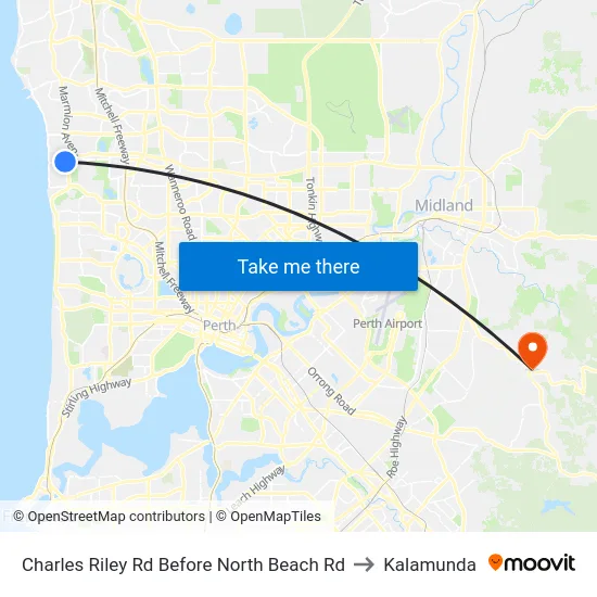 Charles Riley Rd Before North Beach Rd to Kalamunda map