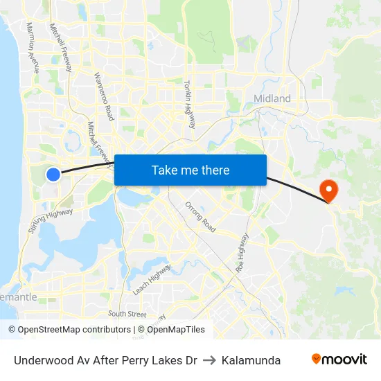 Underwood Av After Perry Lakes Dr to Kalamunda map