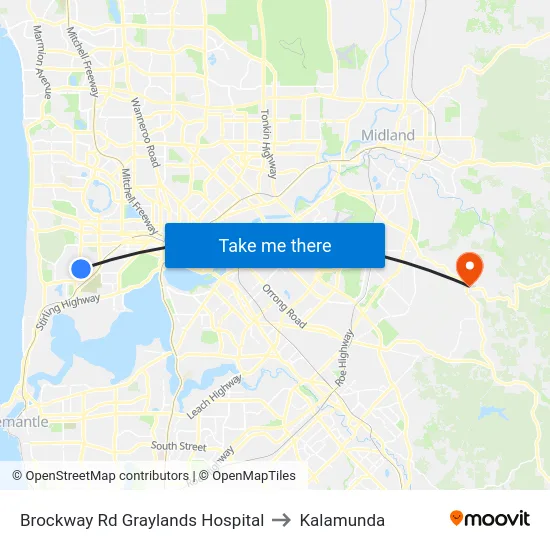 Brockway Rd Graylands Hospital to Kalamunda map