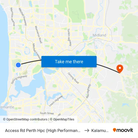Access Rd Perth Hpc (High Performance Ctr) to Kalamunda map