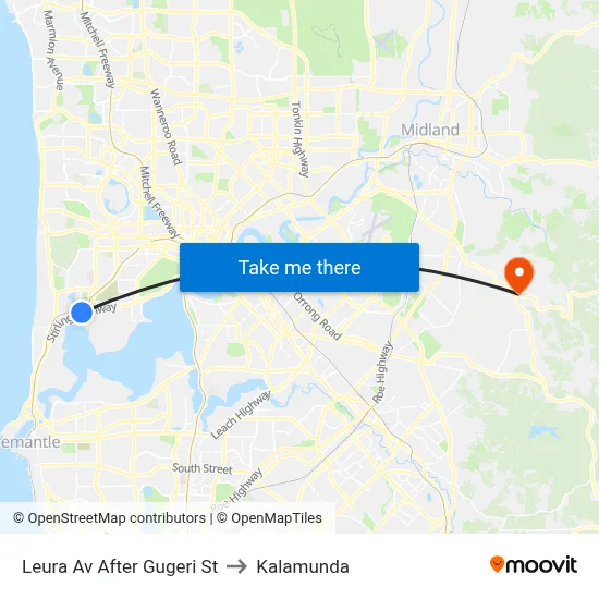 Leura Av After Gugeri St to Kalamunda map