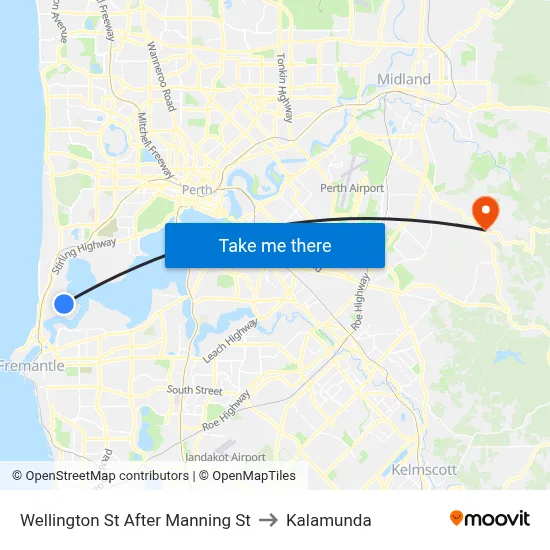 Wellington St After Manning St to Kalamunda map