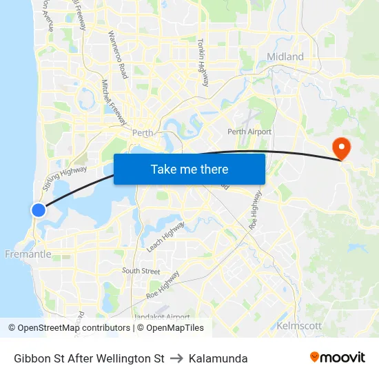 Gibbon St After Wellington St to Kalamunda map