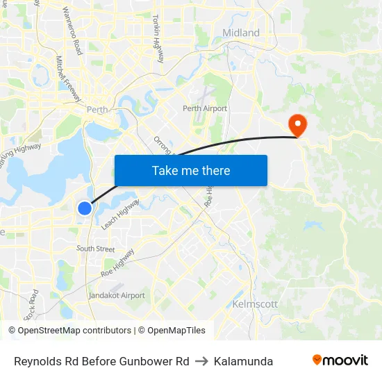 Reynolds Rd Before Gunbower Rd to Kalamunda map