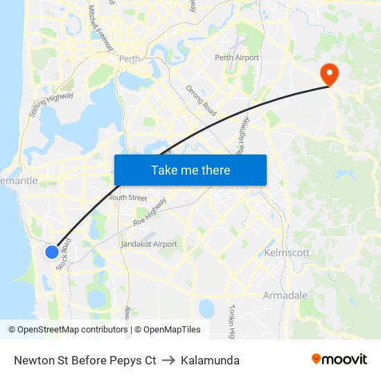 Newton St Before Pepys Ct to Kalamunda map