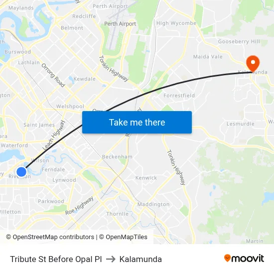 Tribute St Before Opal Pl to Kalamunda map