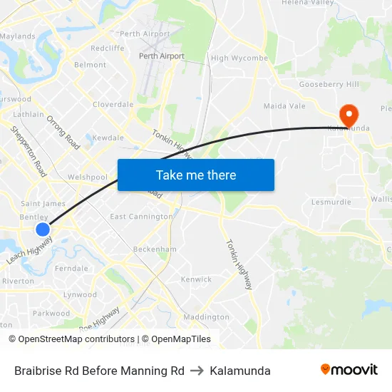 Braibrise Rd Before Manning Rd to Kalamunda map