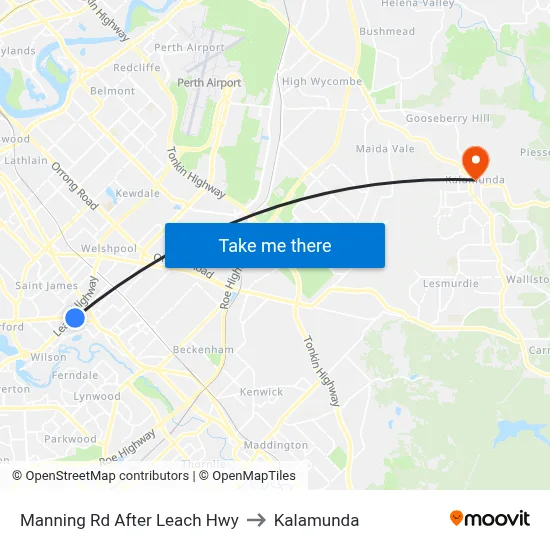 Manning Rd After Leach Hwy to Kalamunda map
