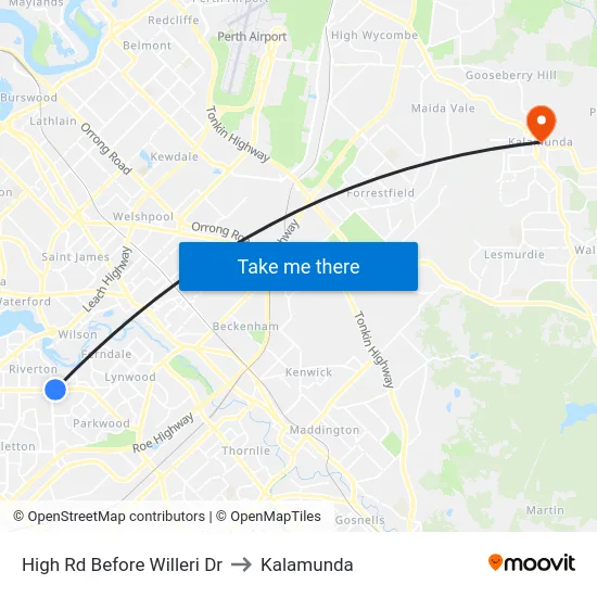 High Rd Before Willeri Dr to Kalamunda map