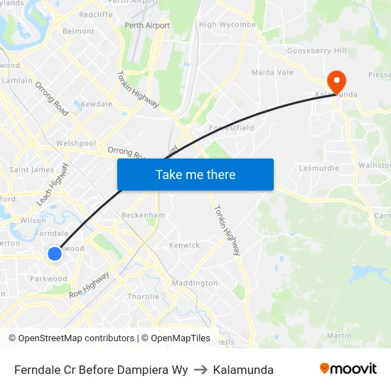 Ferndale Cr Before Dampiera Wy to Kalamunda map