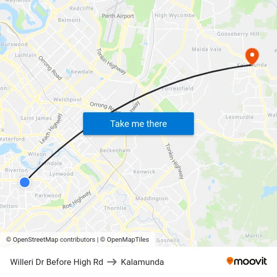 Willeri Dr Before High Rd to Kalamunda map