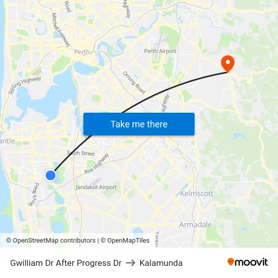 Gwilliam Dr After Progress Dr to Kalamunda map