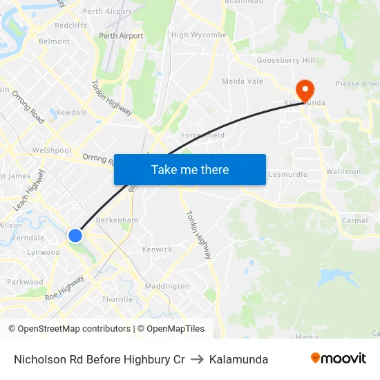 Nicholson Rd Before Highbury Cr to Kalamunda map