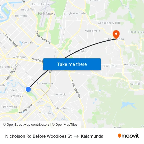 Nicholson Rd Before Woodloes St to Kalamunda map