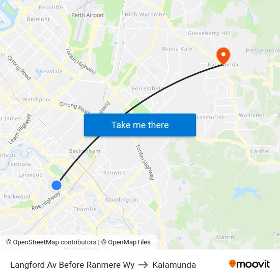 Langford Av Before Ranmere Wy to Kalamunda map