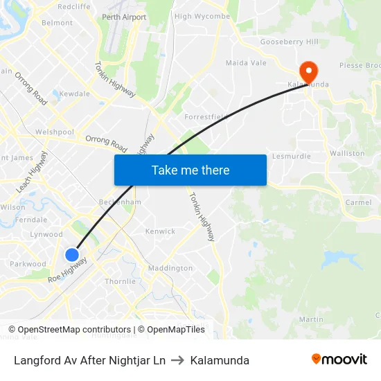 Langford Av After Nightjar Ln to Kalamunda map