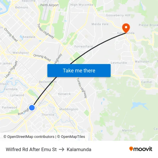 Wilfred Rd After Emu St to Kalamunda map