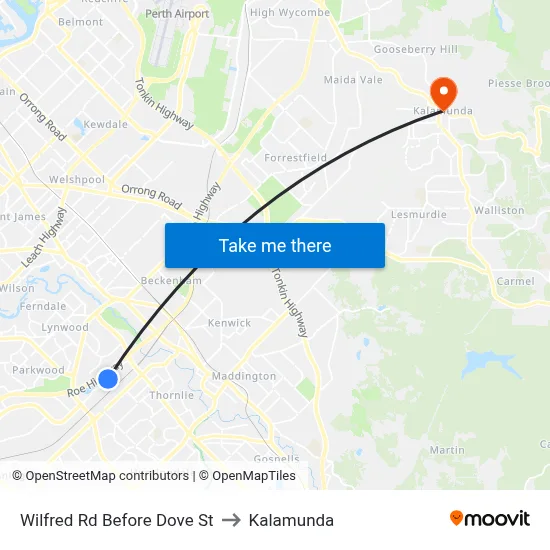 Wilfred Rd Before Dove St to Kalamunda map