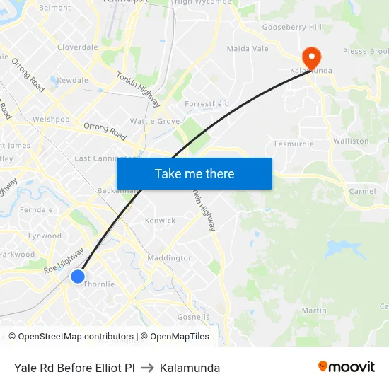 Yale Rd Before Elliot Pl to Kalamunda map