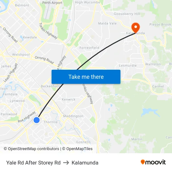 Yale Rd After Storey Rd to Kalamunda map