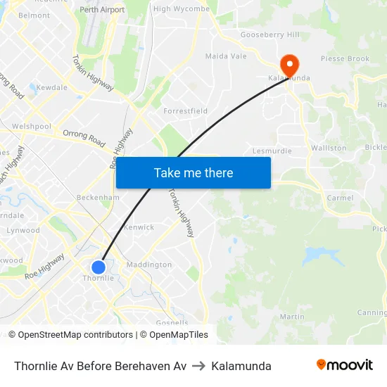 Thornlie Av Before Berehaven Av to Kalamunda map