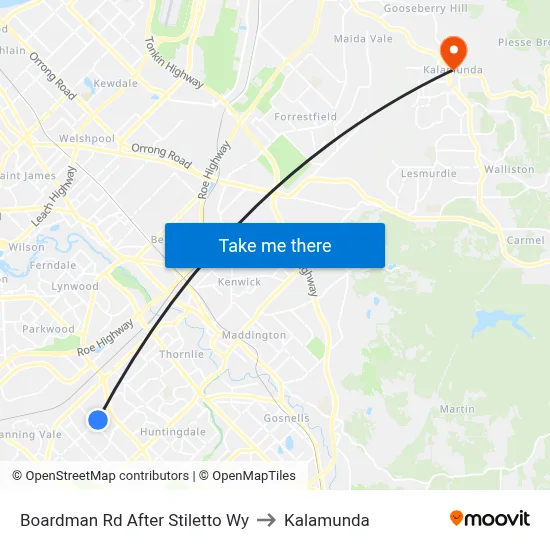 Boardman Rd After Stiletto Wy to Kalamunda map